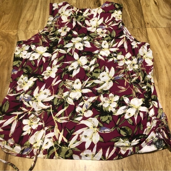 J Jill Floral Cotton Spandex Sleeveless Tank Ruched Side Tie Wrap Size Large - Picture 8 of 9
